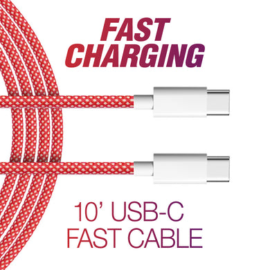 10' USB-C Fast Braided Cable | Red
