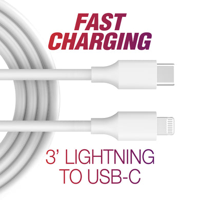 3' Lightning to USB-C Fast Cable | White