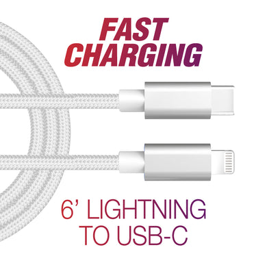 6' Braided Lightning to USB-C Fast Cable | White