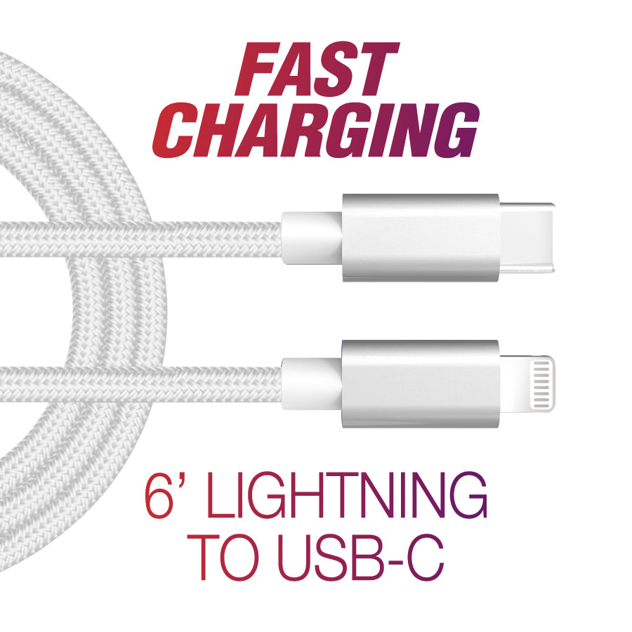6' Braided Lightning to USB-C Fast Cable | White